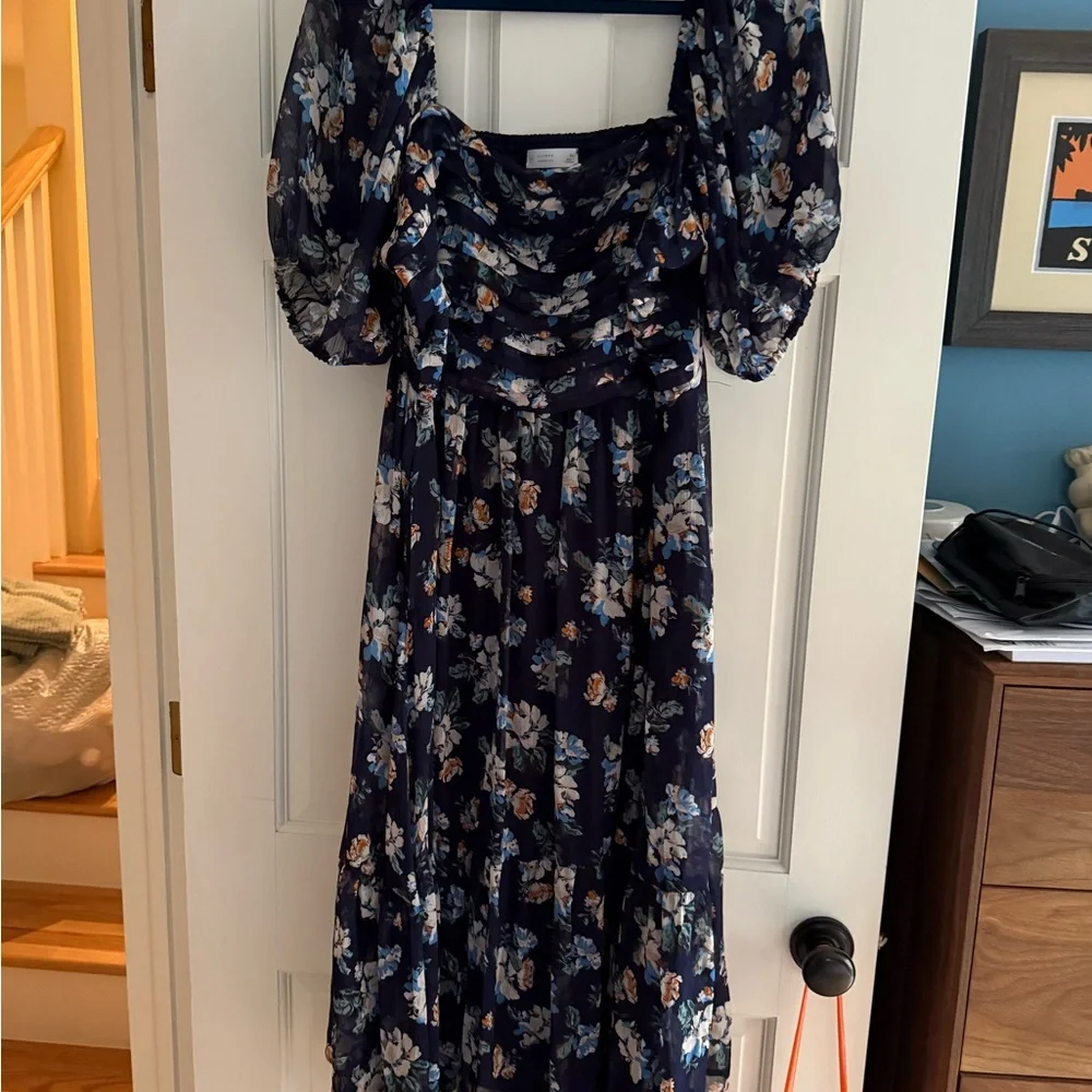 LC Lauren Conrad Navy Floral Long Sleeve Dress - Picture 1 of 2